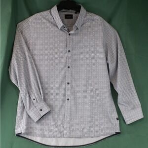 7Diamonds 4-Way Stretch Mens XXL Button Down Shirt Blue Geometric Print Long Slv
